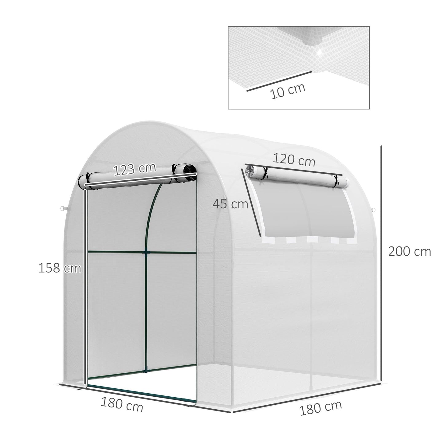 Outsunny Walk in Polytunnel Greenhouse, Green House for Garden with Roll-up Window and Door, 1.8 x 1.8 x 2 m, White - ALL4U RETAILER LTD