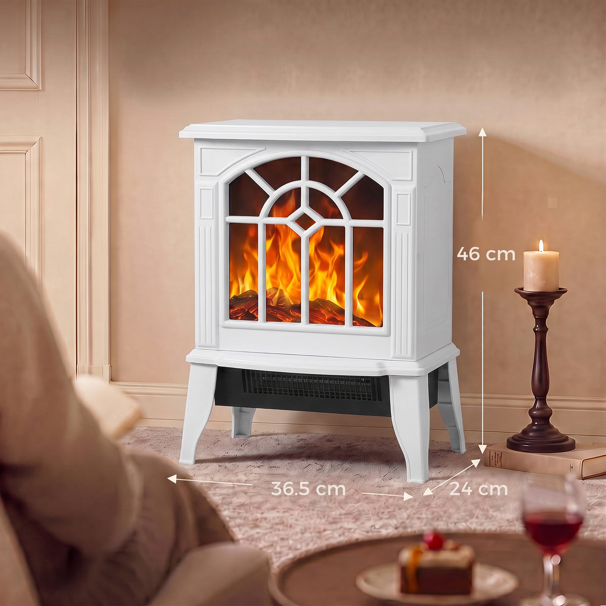 HOMCOM Freestanding Electric Fireplace With Led Flame And Safe Heating