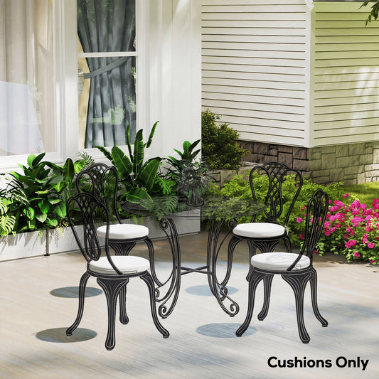 Outsunny Outdoor Bistro Chair Cushions Set of 4 With Removable Covers 41x41x5 cm Round Seat Cushions With Ties White