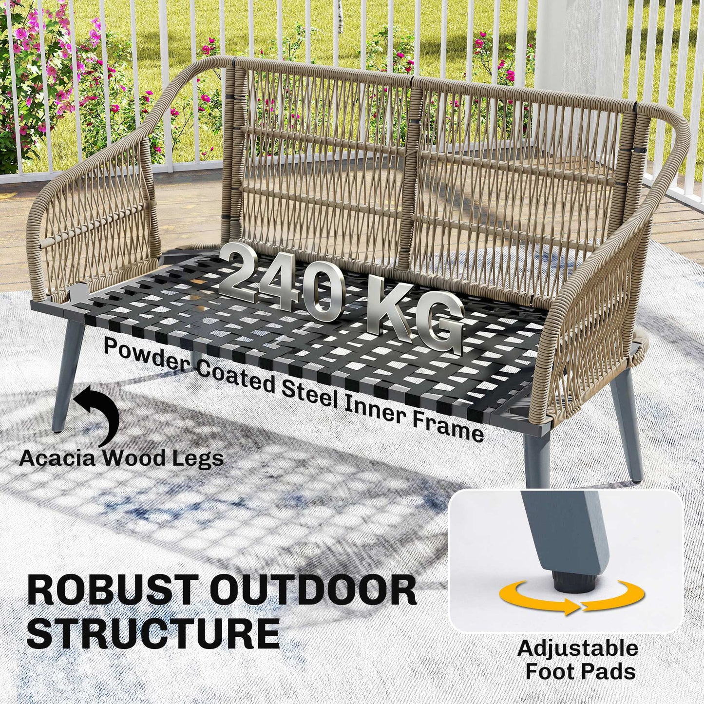 Outsunny 4 Piece Rattan Garden Furniture Set With Loveseat, Armchairs And Wood Table In Grey