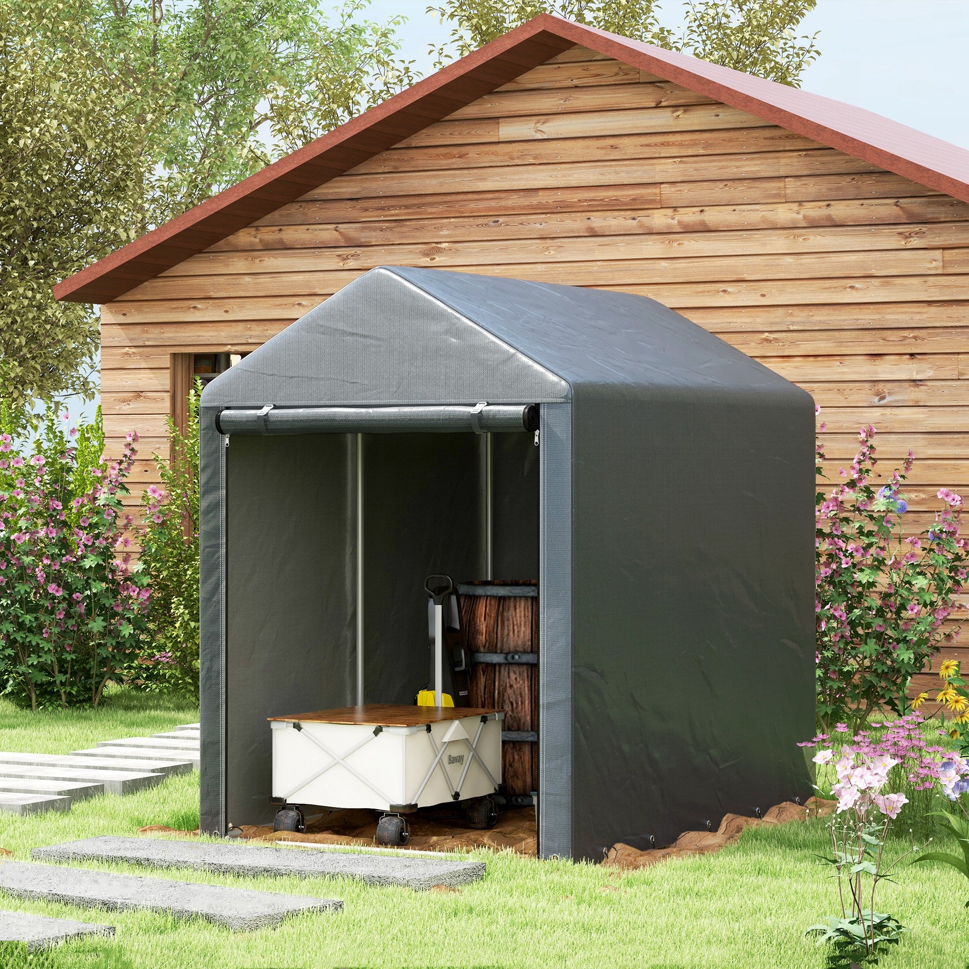 Outsunny Portable Garden Shed Tent with Roll-Up Door for Bikes and Equipment Storage - 1.2 x 1.8m - ALL4U RETAILER LTD