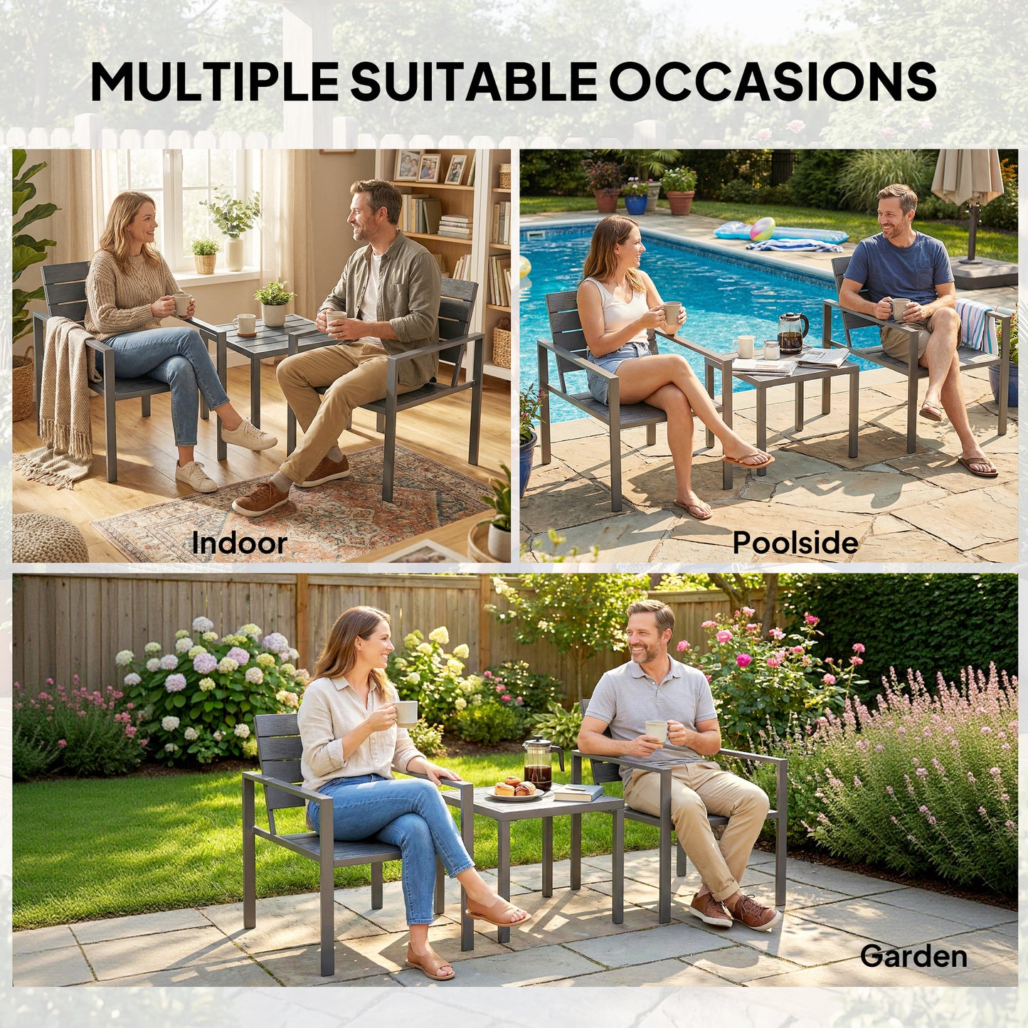 Outsunny 3 Piece Garden Bistro Set For 2 Outdoor Table And Chairs With Metal Frame HDPE Plastic Patio Furniture