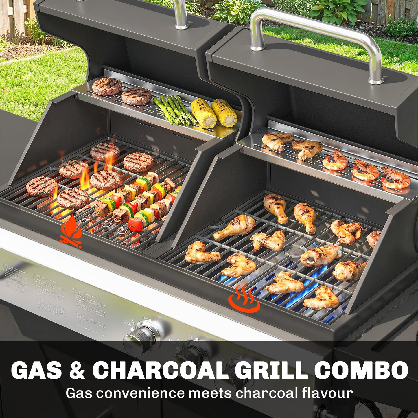 Outsunny Dual Fuel BBQ Grill 2 In 1 Gas Grill And Charcoal Smoker Hybrid With Wheels