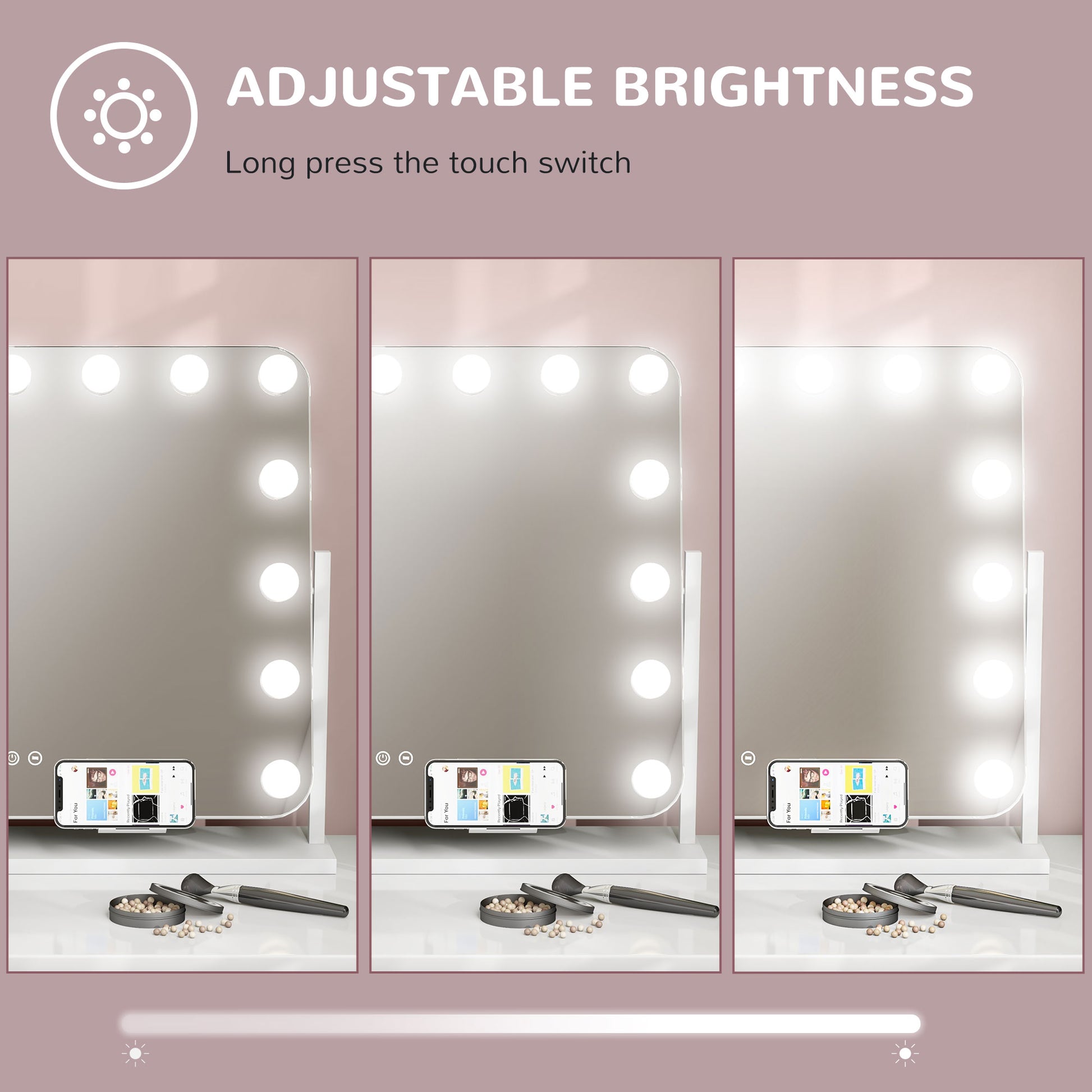 HOMCOM Illuminated Hollywood Style Vanity Mirror with USB Charging, 14 LED Bulbs, 3 Lighting Modes, and 10X Magnification - ALL4U RETAILER LTD