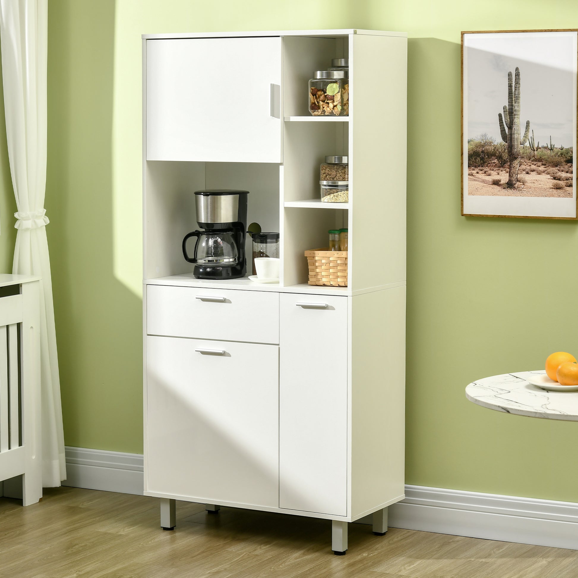 HOMCOM Modern White Kitchen Larder Cupboard: Freestanding Storage Unit with Shelving & Drawer, 166cm - ALL4U RETAILER LTD