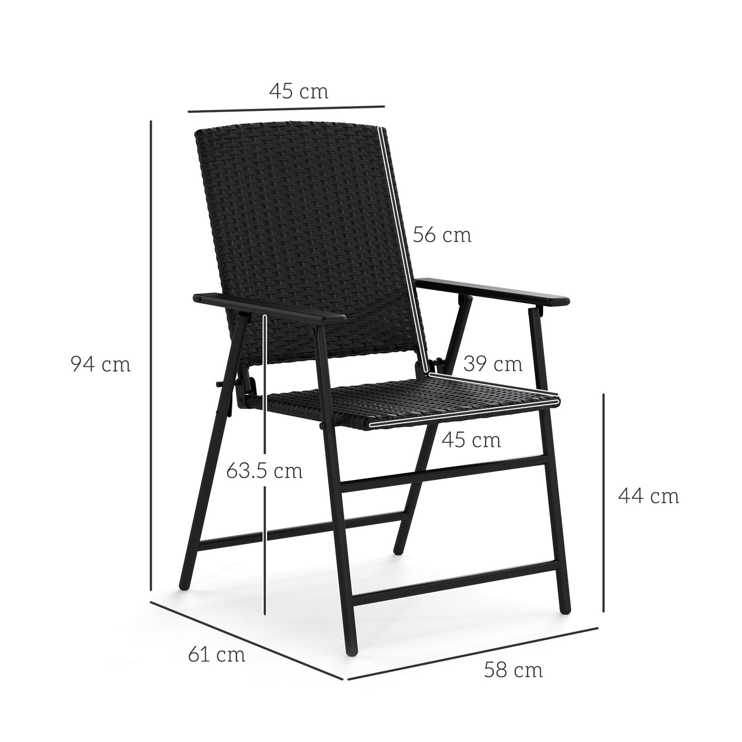 Outsunny Set of Four Folding Rattan Chairs Black Weather Resistant Outdoor Patio Seating