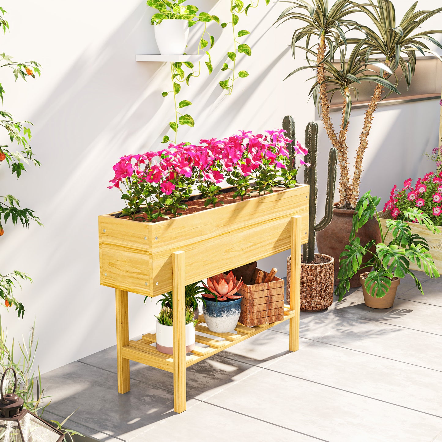 Outsunny Wooden Raised Garden Bed With Bed Liner And Drainage Holes, Elevated Planter For Vegetables And Herbs