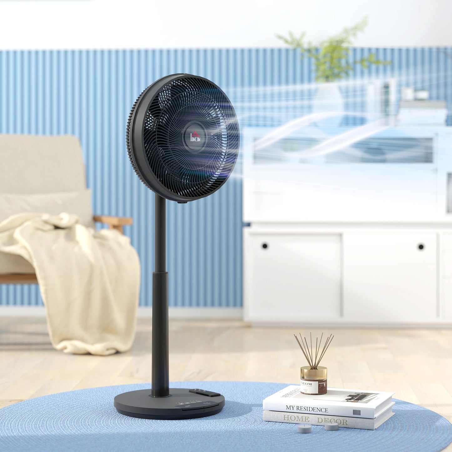 HOMCOM Pedestal Fan With DC Motor Remote Control Oscillating Head Adjustable Height And Tilt 12 Speeds Sleep Mode