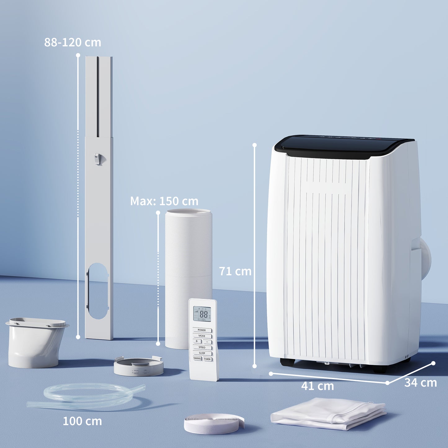 HOMCOM 14000 BTU 5 In 1 Portable Air Conditioner With Cooling Heating Dehumidifier Fan Sleep WiFi Control White