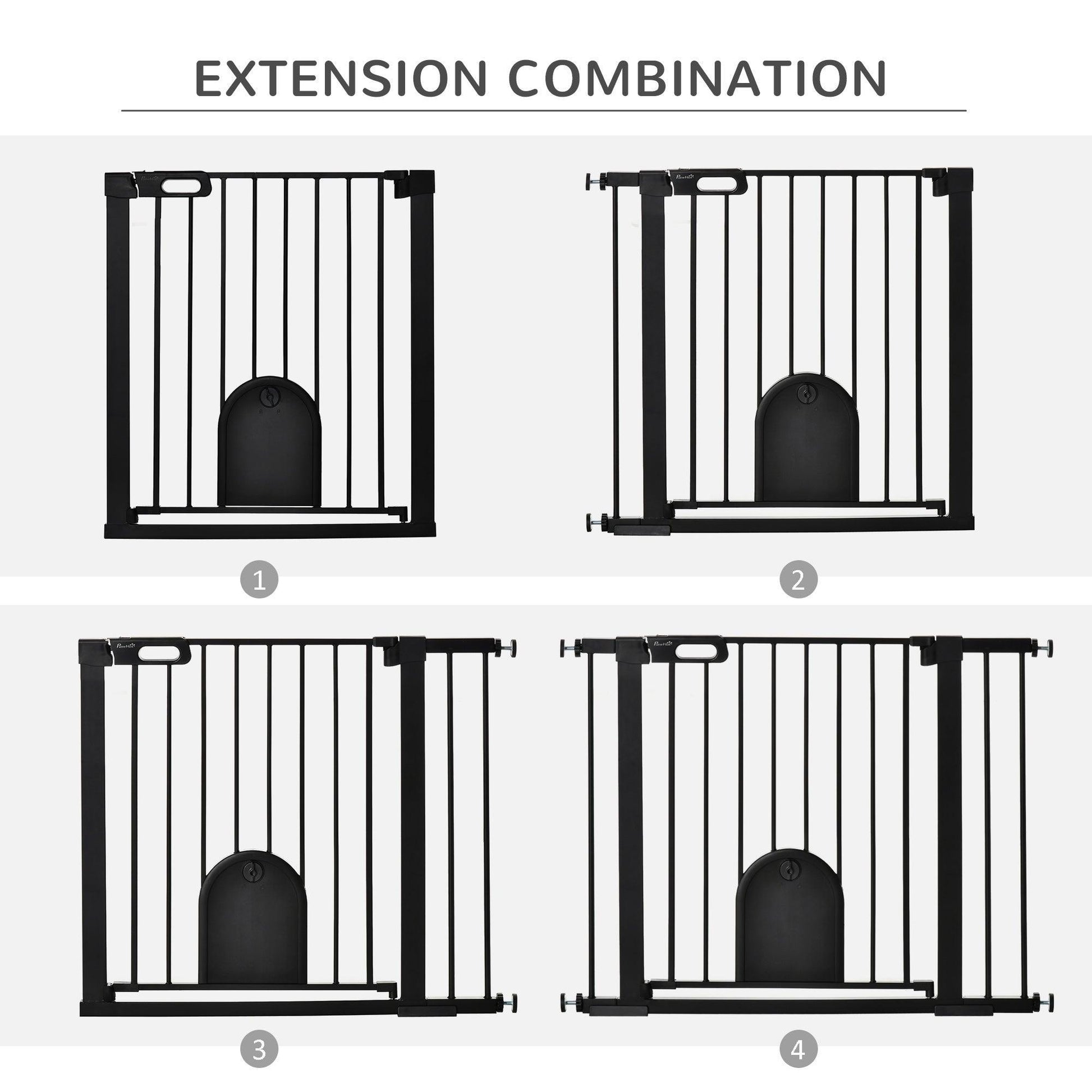 PawHut Extra Wide Pet Safety Gate with Door - Black - ALL4U RETAILER LTD