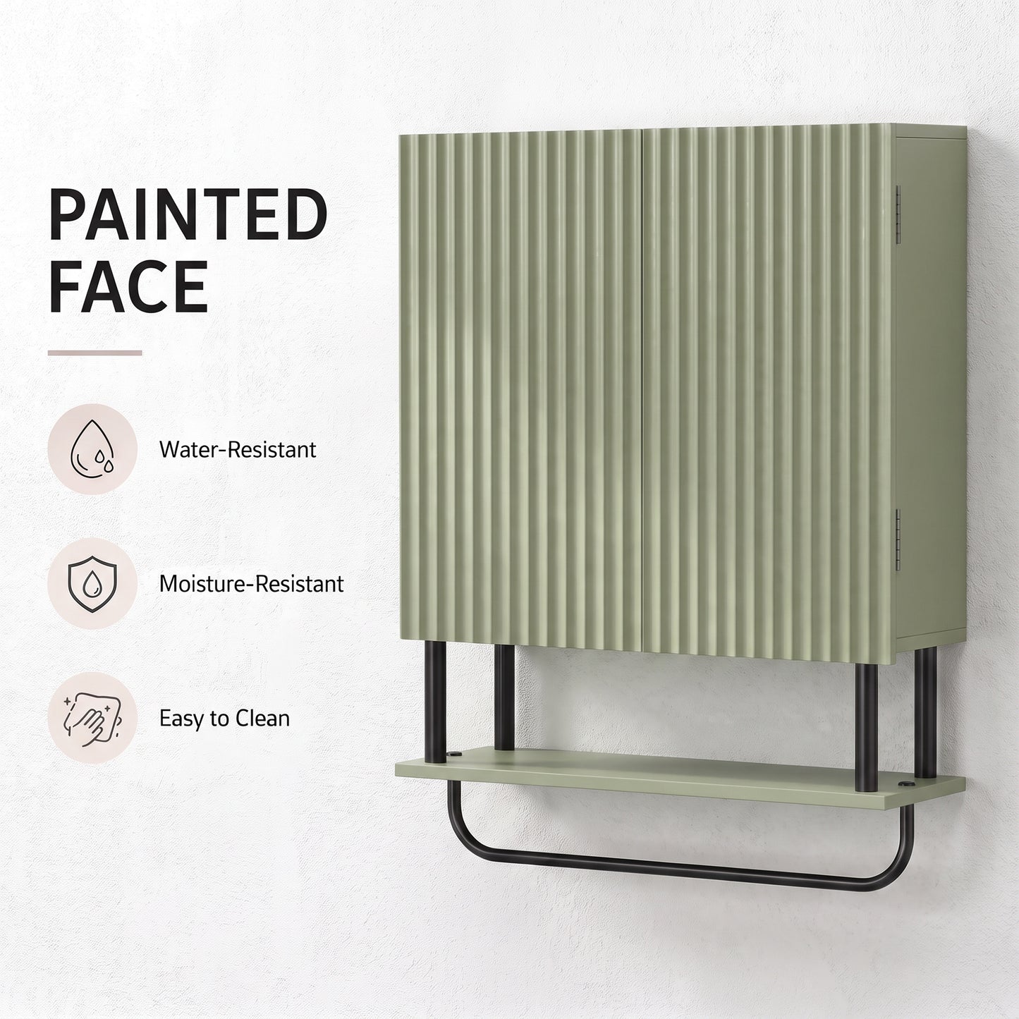 Homcom Bathroom Wall Cabinet With Storage Shelf And Towel Bar Green