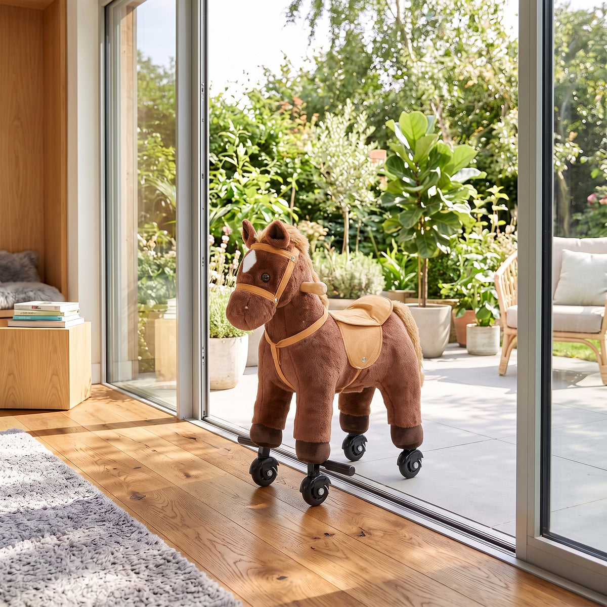 Aiplay Plush Rocking Horse For Kids With Sound Effects And Rolling Wheels