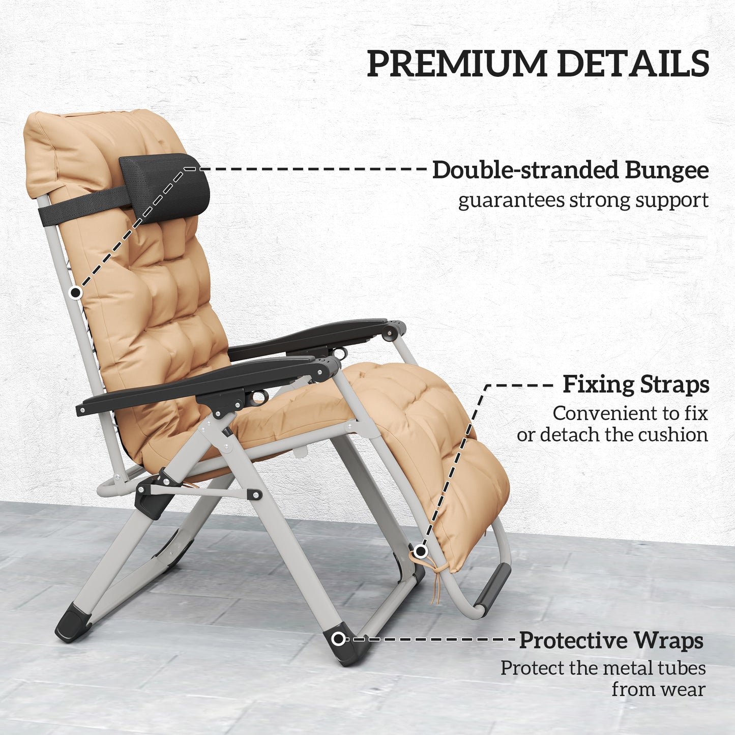 Outsunny 2 Piece Reclining Zero Gravity Sun Loungers With Cushions For Outdoor Patio Khaki
