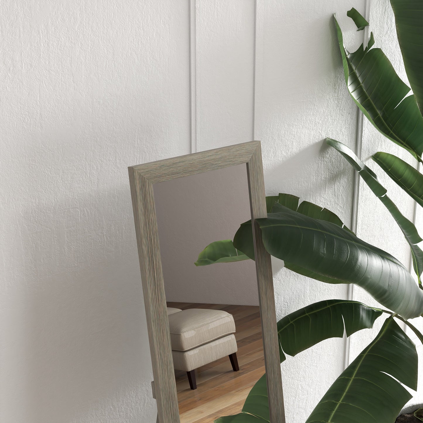 HOMCOM Full Length Mirror 37 X 157 cm Rectangular Full Body Mirror Grey Living Room And Bedroom Hanging Or Freestanding