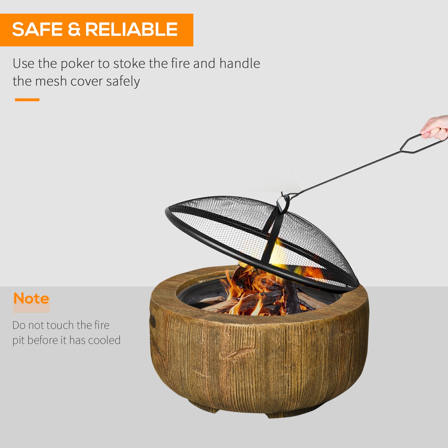 Outsunny Outdoor Fire Pit 61.5 Cm Metal Wood Burning Fireplace With Spark Cover And Poker Woodgrain Design