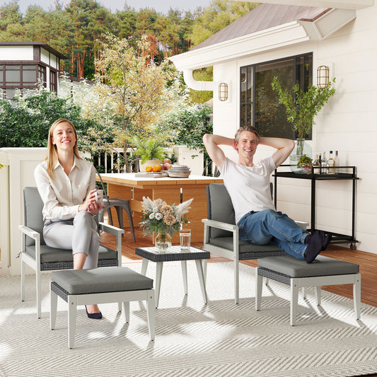 Outsunny Five Piece Rattan Patio Set With Acacia Wood Top Table Grey Outdoor Furniture