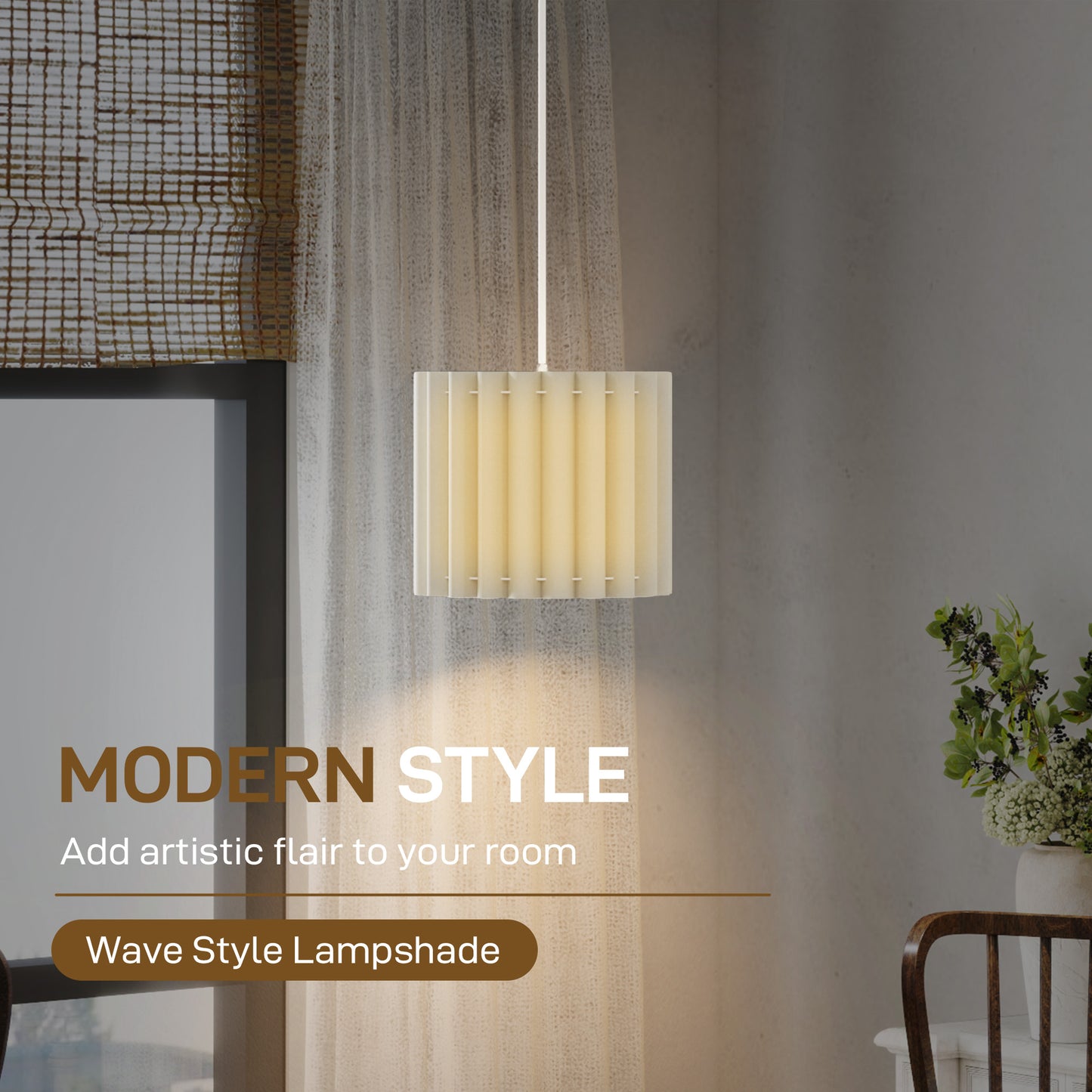 HOMCOM Linen Pendant Light With E27 Bulb Modern Hanging Ceiling Lamp White For Living Room Bedroom Kitchen Hallway