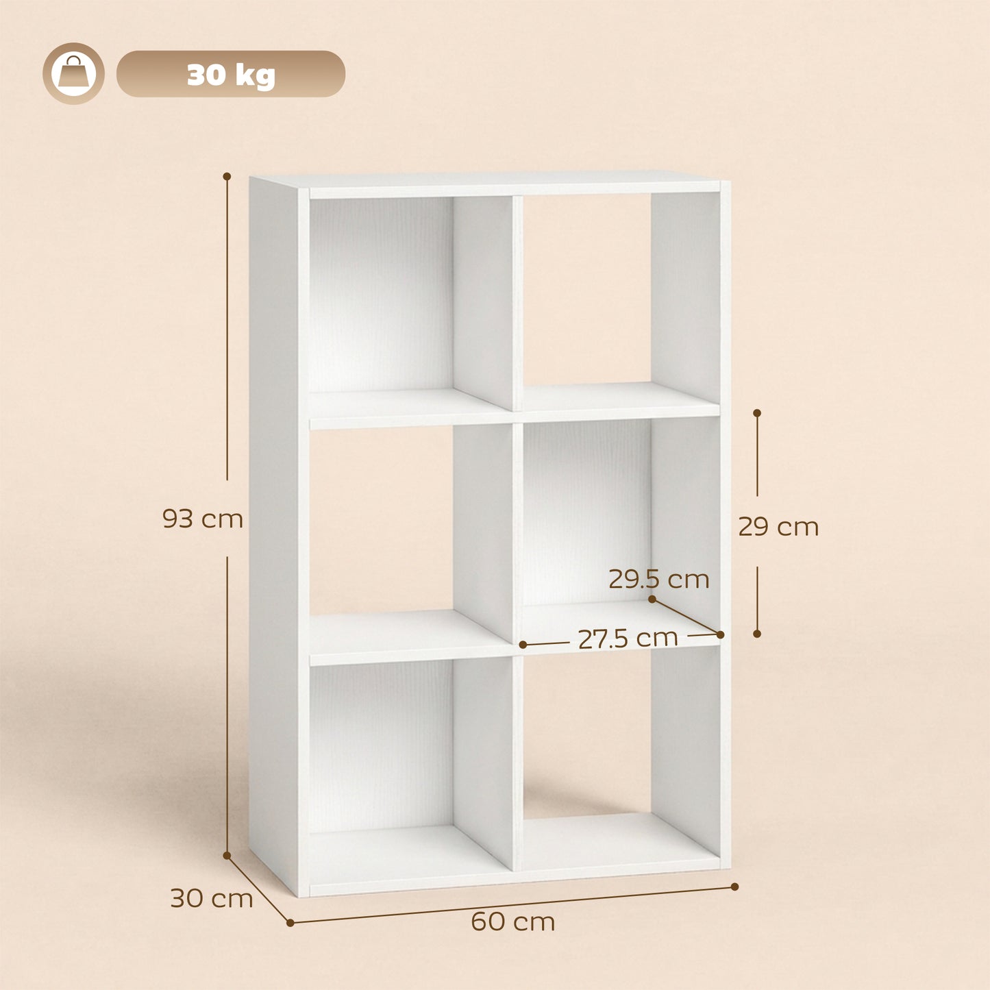 HOMCOM Industrial Style Storage Shelf Bookcase With 6 Compartments White Wood Effect For Living Room And Home Study