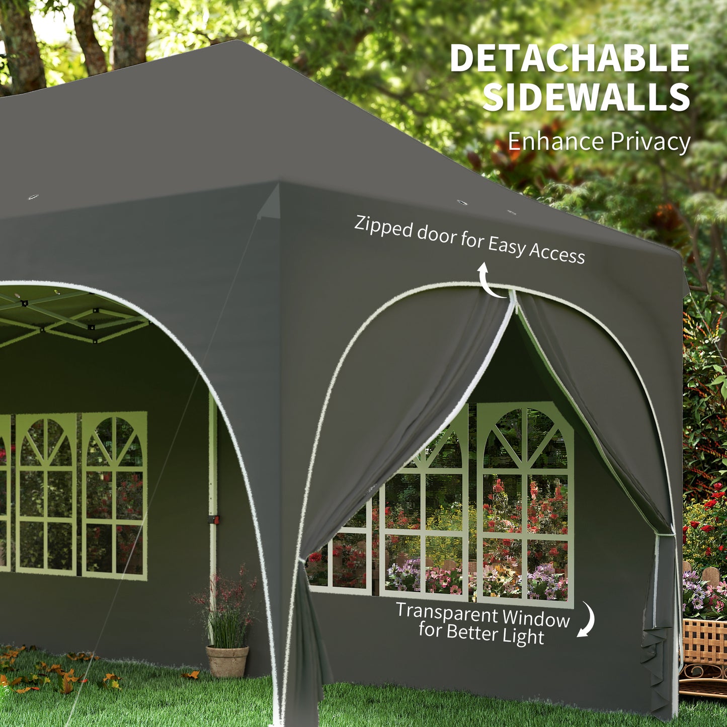 Outsunny 3x6m Pop Up Gazebo Shelter With Sides 6 Sandbags Peak Top Garden Party Tent Marquee Carry Bag Dark Grey