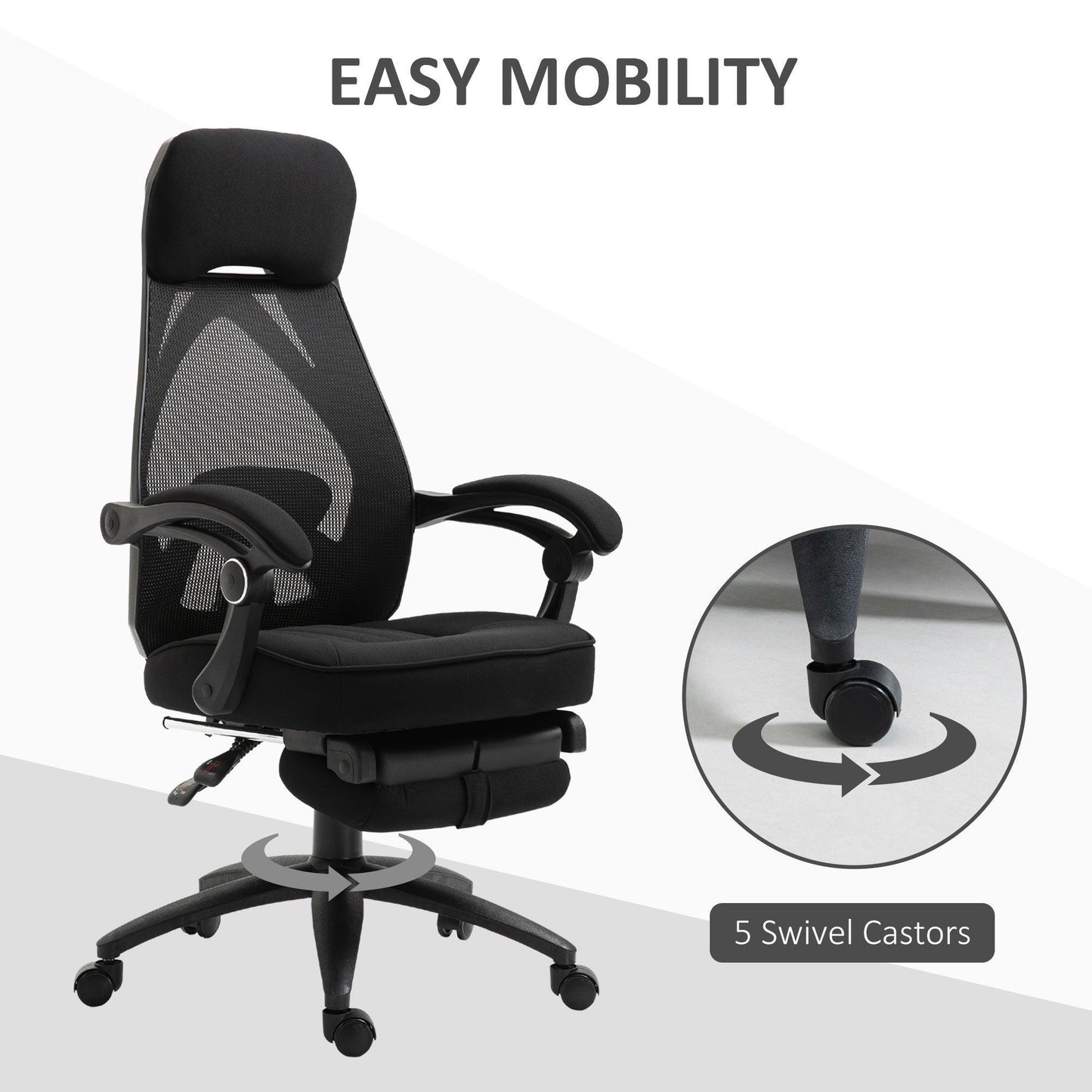 Vinsetto Office Chair with Footrest - Black - ALL4U RETAILER LTD