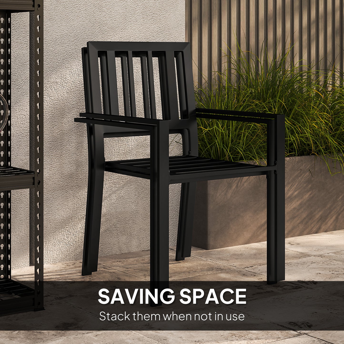 Outsunny 3 Piece Patio Bistro Set With Round Table And Stackable Chairs Galvanised Steel Frame Grey