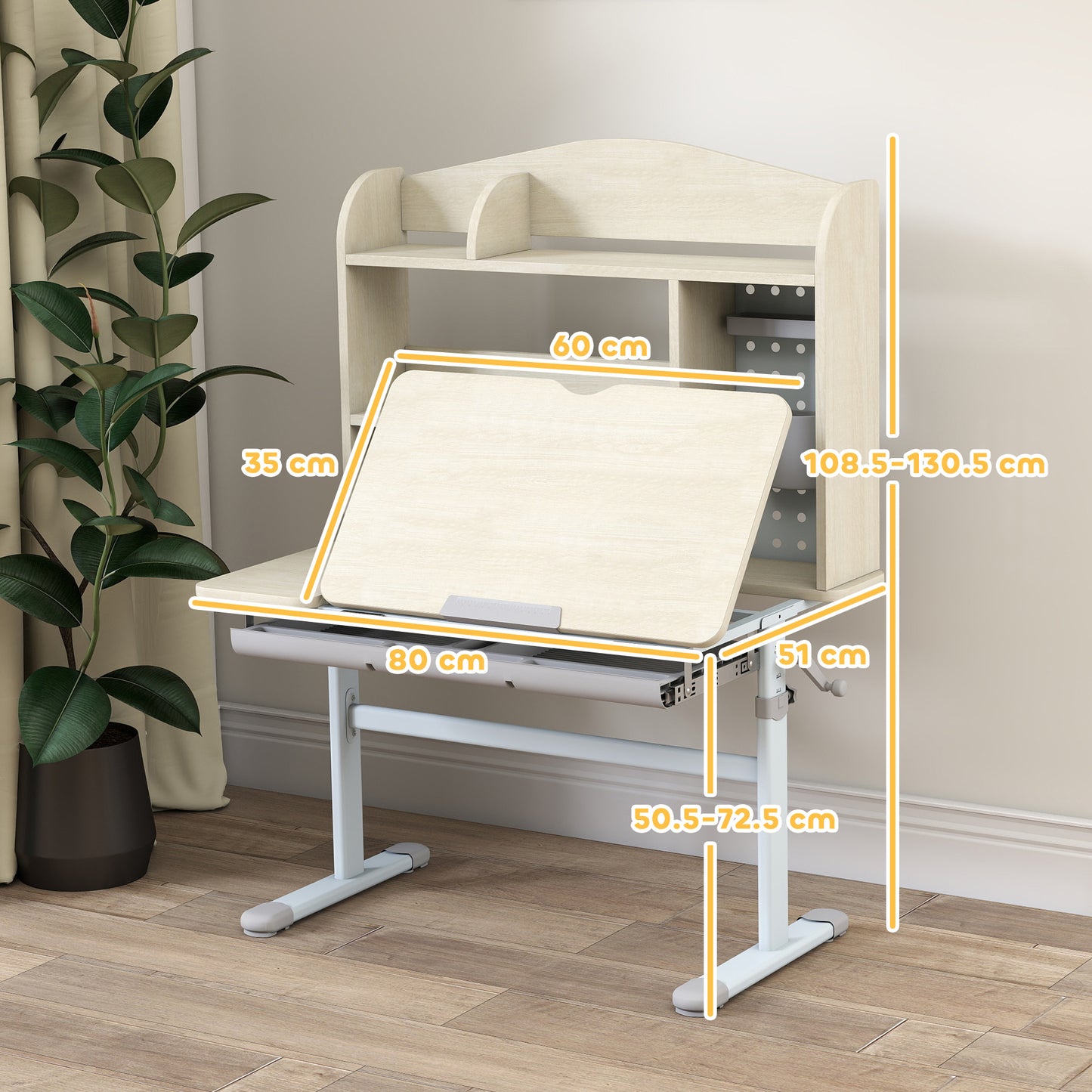 AIYAPLAY Kids Desk Height Adjustable Tilt Desktop With Hutch Drawer Storage Shelf Pegboard For Ages 3 To 12