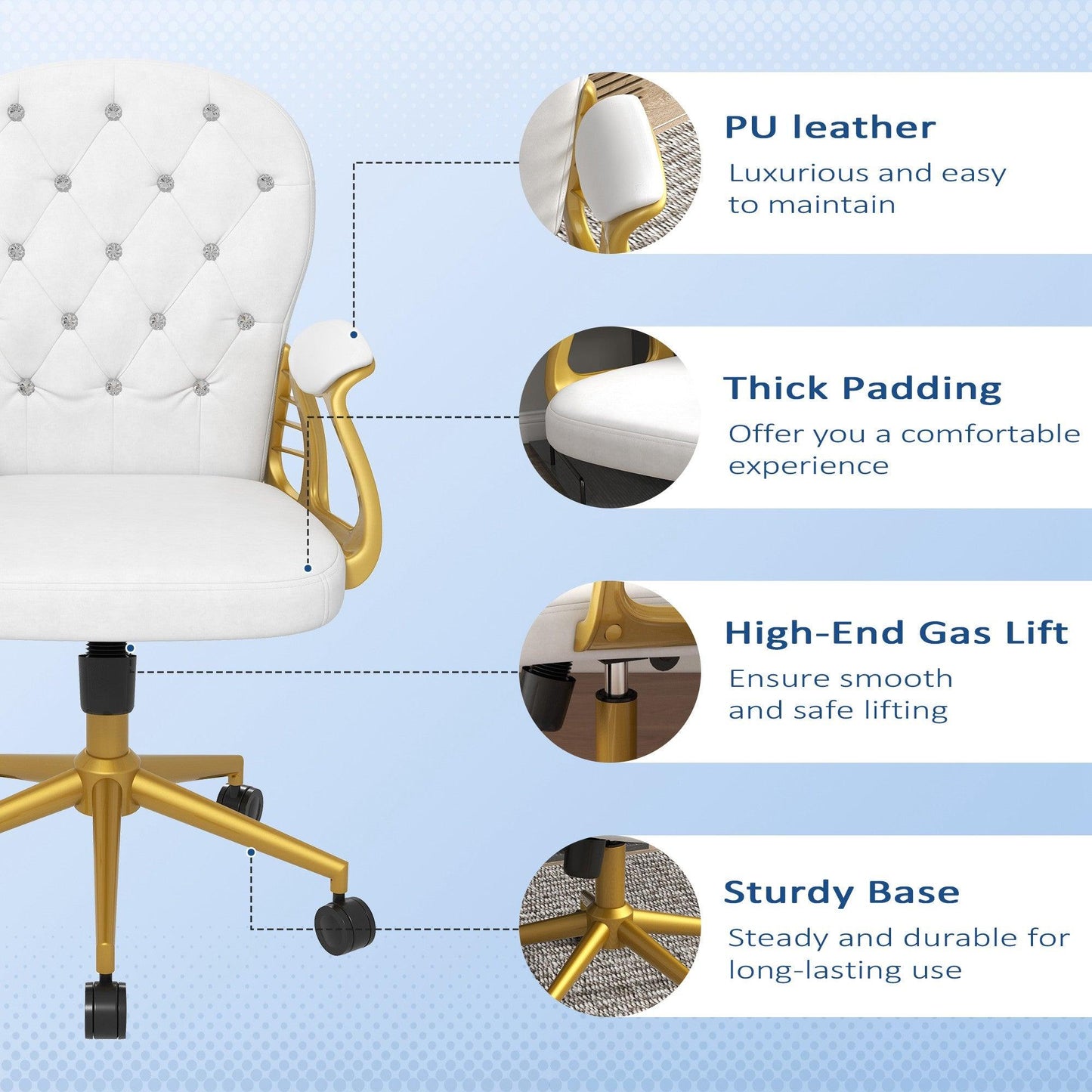 Vinsetto Height Adjustable Office Chair, Cream White - ALL4U RETAILER LTD