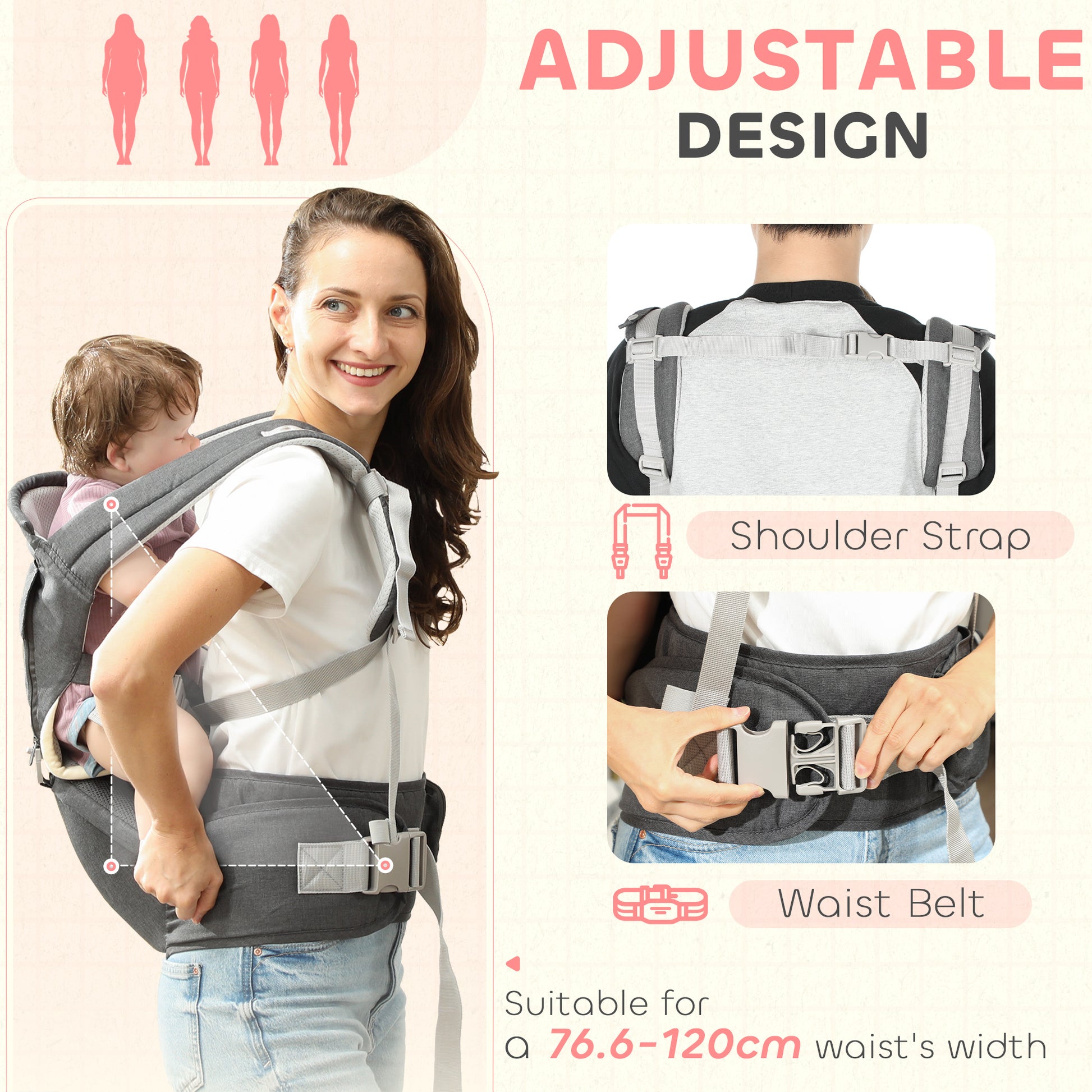 AIYAPLAY Versatile 6-in-1 Baby Carrier for Newborns to Toddlers with Removable Seat, Grey - ALL4U RETAILER LTD