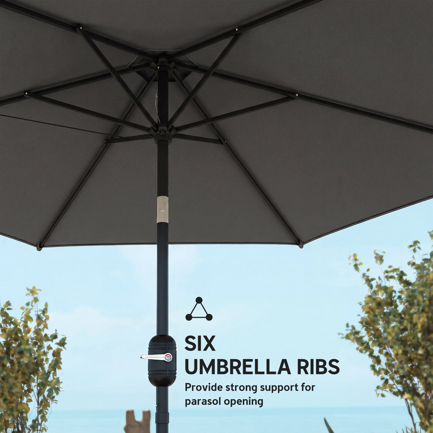 Outsunny 2.6 Meter Garden Parasol Umbrella With Aluminium Pole Outdoor Patio Tilt And Crank Vent Black