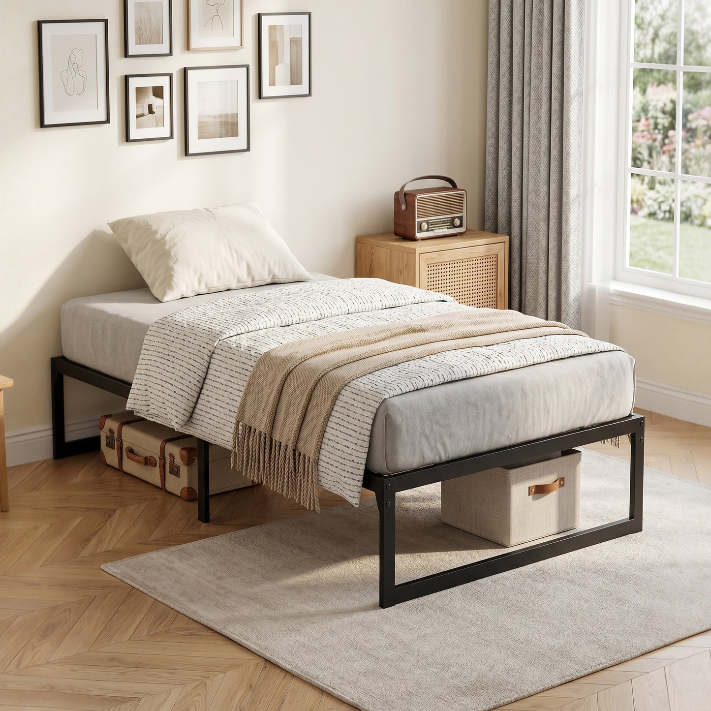 HOMCOM 3ft Single Bed Frame With Underbed Storage And Steel Slat Support Noise Free Black