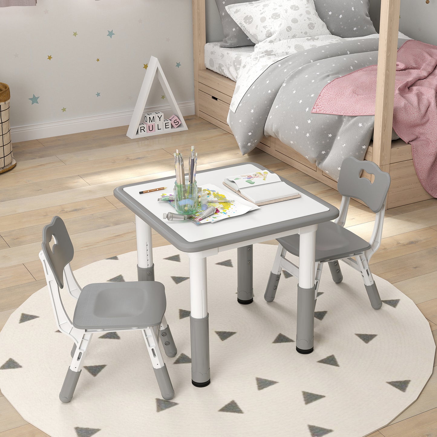 AIYAPLAY Adjustable Kids Table and Chair Set - 3-Piece Playroom Furniture for Toddlers, Grey - ALL4U RETAILER LTD