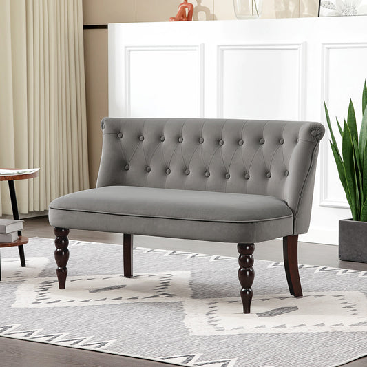HOMCOM Velvet 2 Seater Sofa With Button Tufted Wingback Loveseat Rubber Wood Legs Charcoal Grey For Living Room