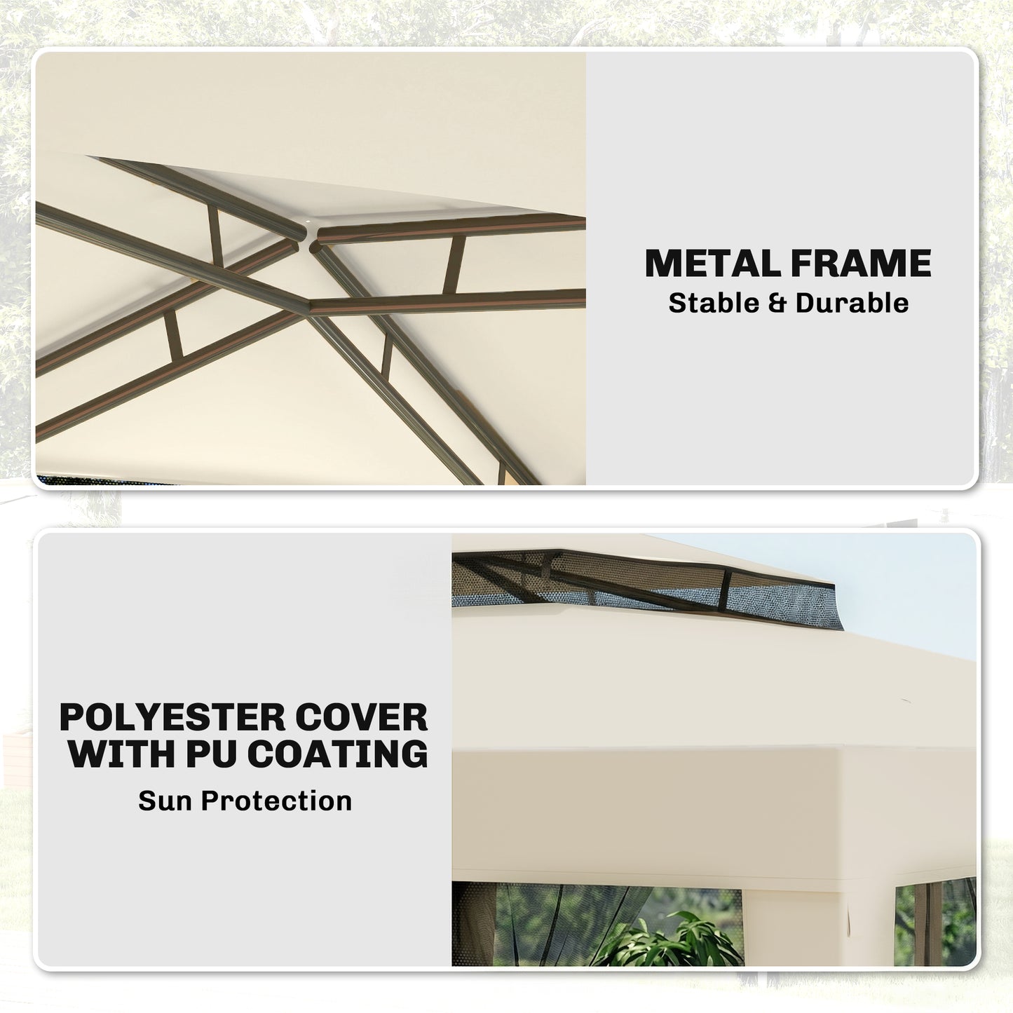 Outsunny 3 X 3 M Gazebo With Netting Party Tent And Double Tier Roof Beige Outdoor Event Shelter