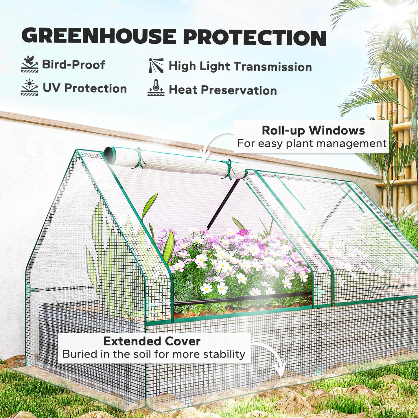 Outsunny Metal Planter Box With Cover Raised Garden Bed And Greenhouse For Herbs And Vegetables White And Dark Grey