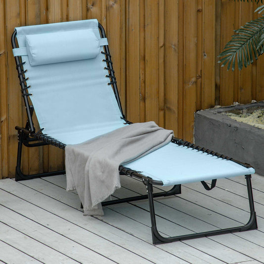 Outsunny Folding Sun Lounger Beach Chaise Chair Garden Cot Camping Recliner with 4 Position Adjustable, Baby Blue - ALL4U RETAILER LTD