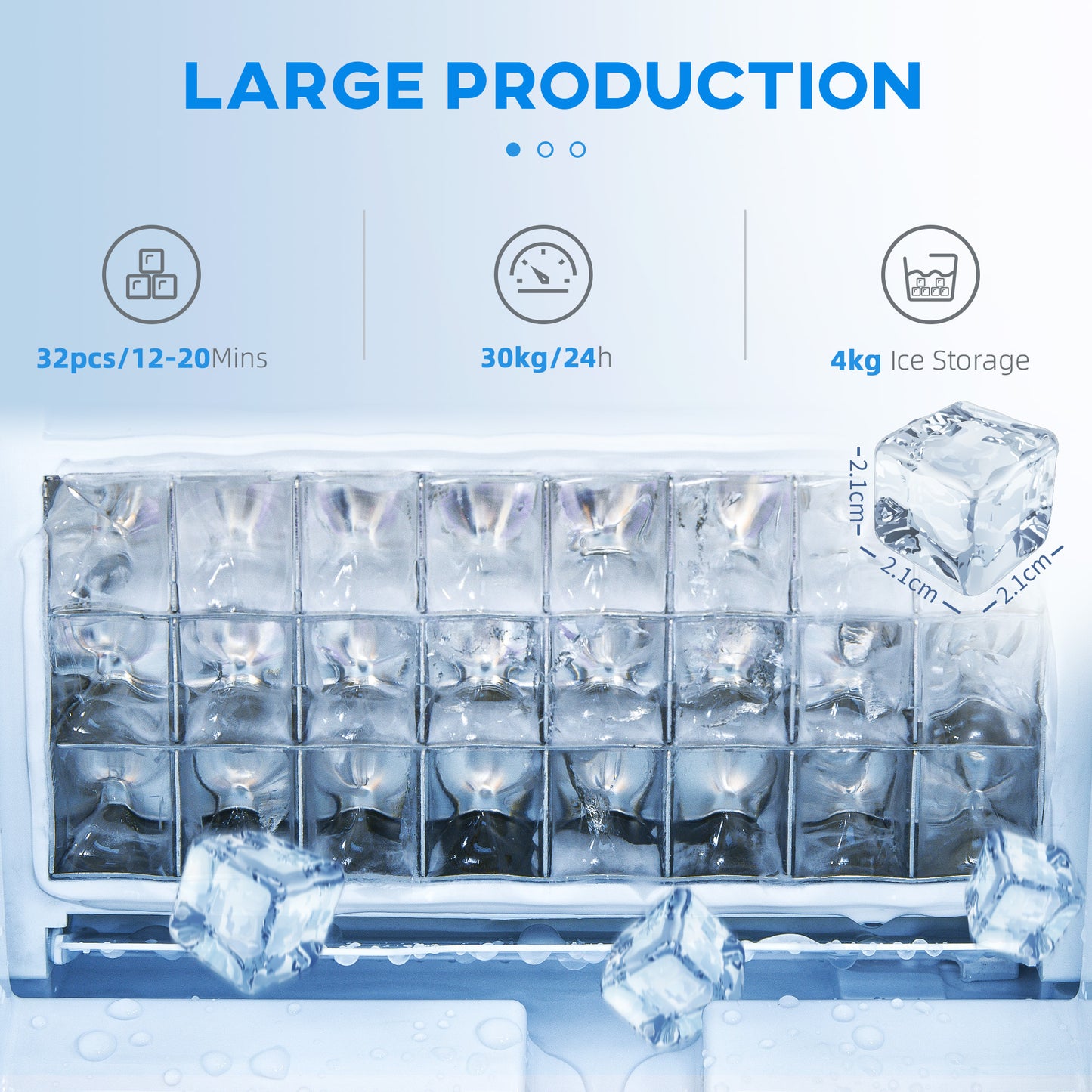 HOMCOM Commercial Ice Maker With 4Kg Ice Storage Silver Tone High Capacity 30Kg Daily Ice Production