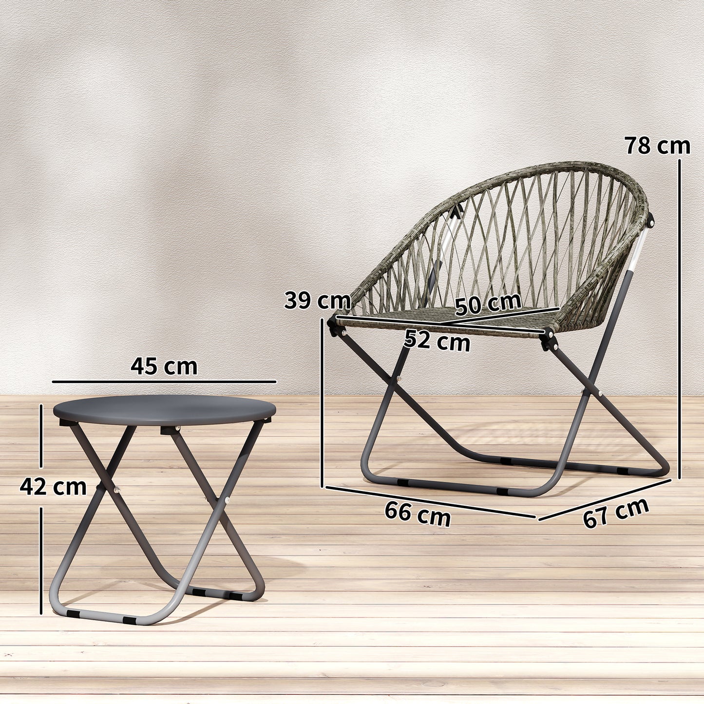 Outsunny Folding Patio Bistro Set for 2 with Table and Two Chairs Grey Outdoor Balcony Furniture
