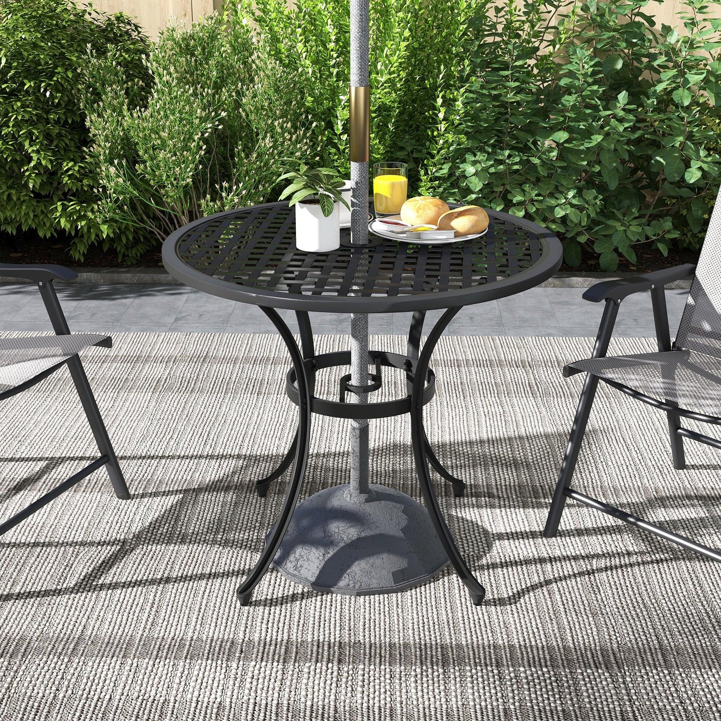 Outsunny Cast Aluminium Bistro Table with Umbrella Hole, 85cm Round Garden Table, Patio Table for Balcony, Poolside, Black - ALL4U RETAILER LTD