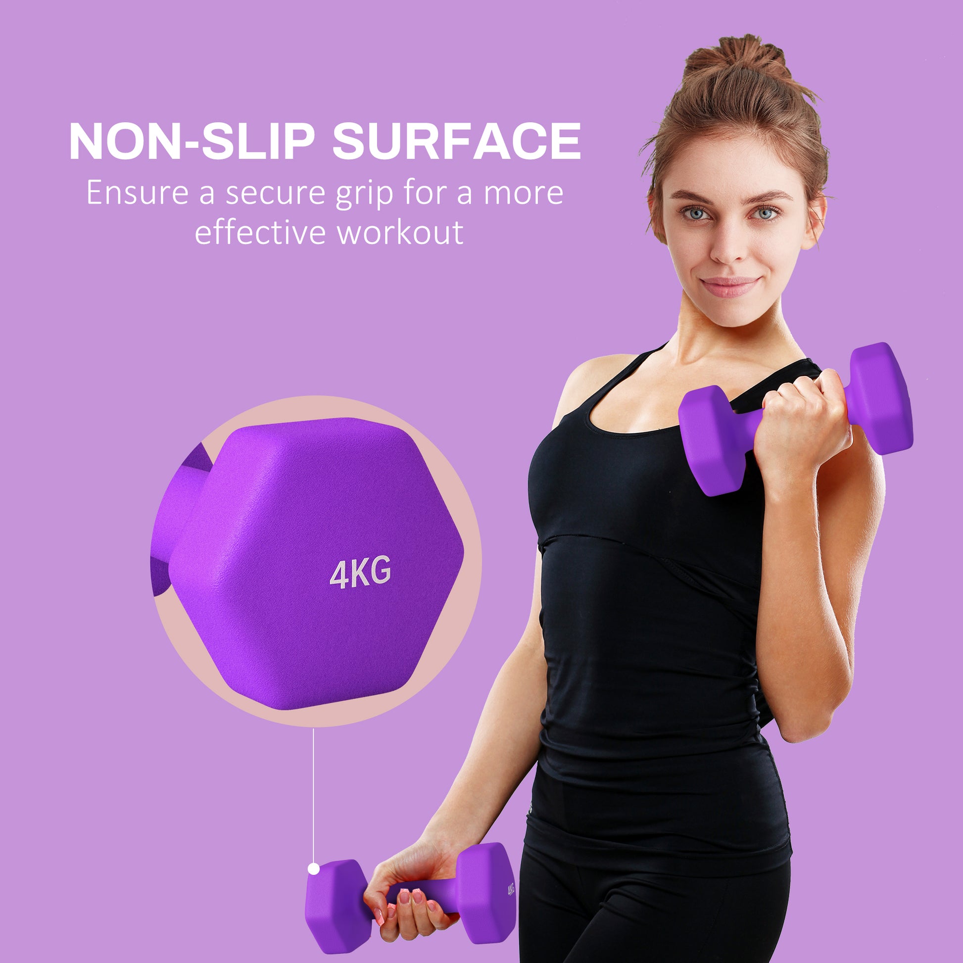 SPORTNOW 4kg Hex Dumbbell Set with Non-Slip Grip - Purple Weights for Home Gym Fitness - ALL4U RETAILER LTD