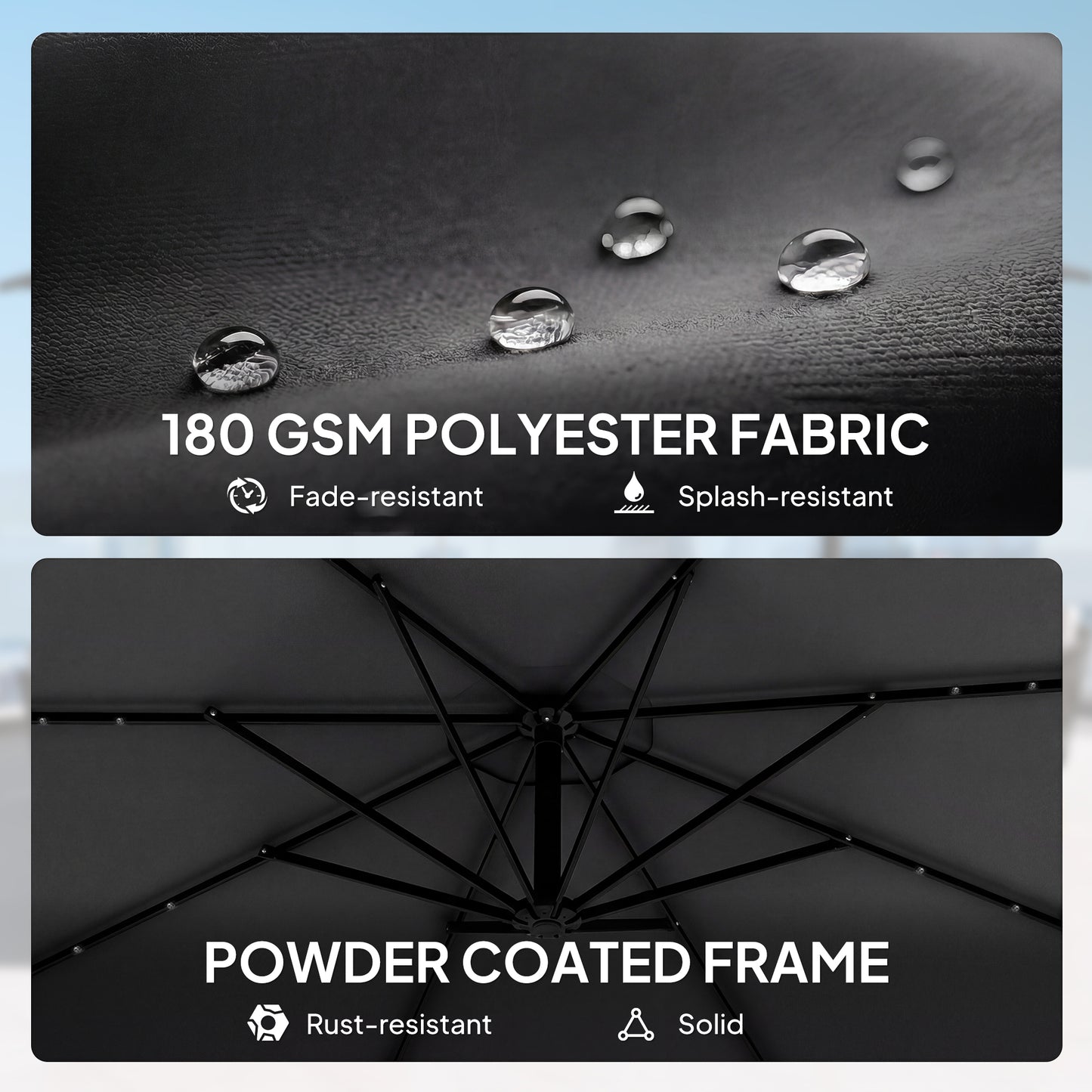 Outsunny 3 Meter Cantilever Parasol With Solar LED Lights Garden Umbrella Cross Base Black