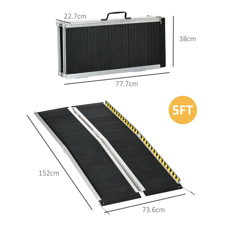 HOMCOM Folding Aluminium Wheelchair Ramp, 152L x 73Wcm, 272KG Capacity, Non-Skid Surface - for Home, Steps, Stairs, Curbs, Doorways - ALL4U RETAILER LTD