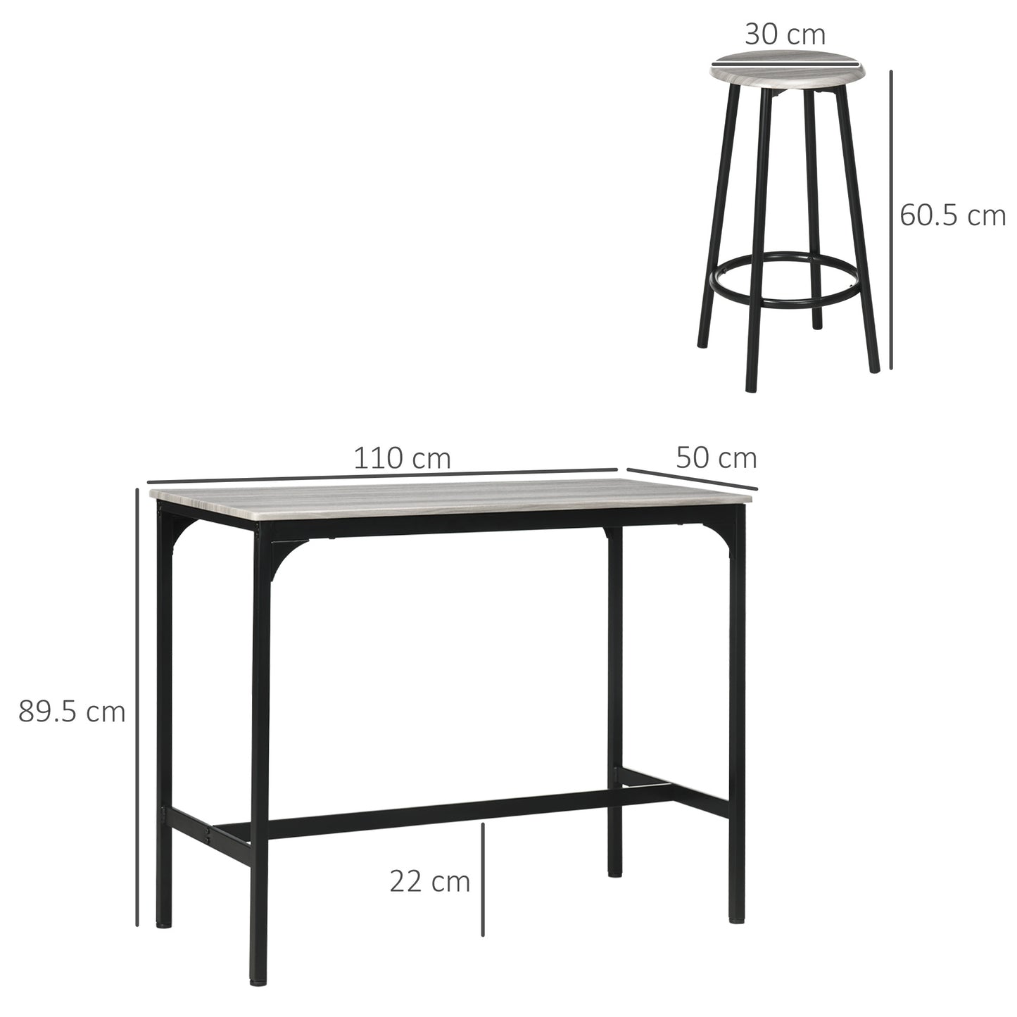 HOMCOM Five Piece Industrial Style Bar Table Set With Four Stools In Grey And Black Kitchen Breakfast Bar