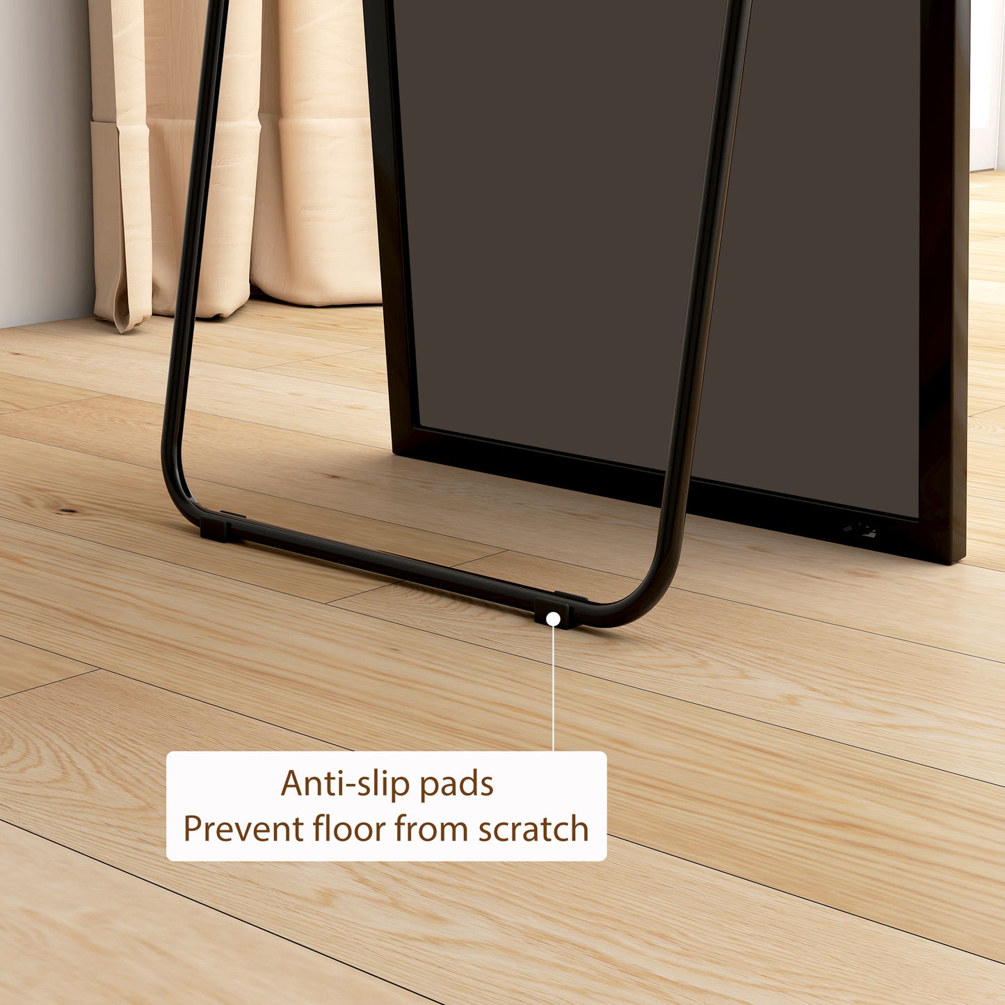 HOMCOM Full Length Mirror With Aluminium Alloy Frame And Tempered Glass Standing Or Wall Hanging Black