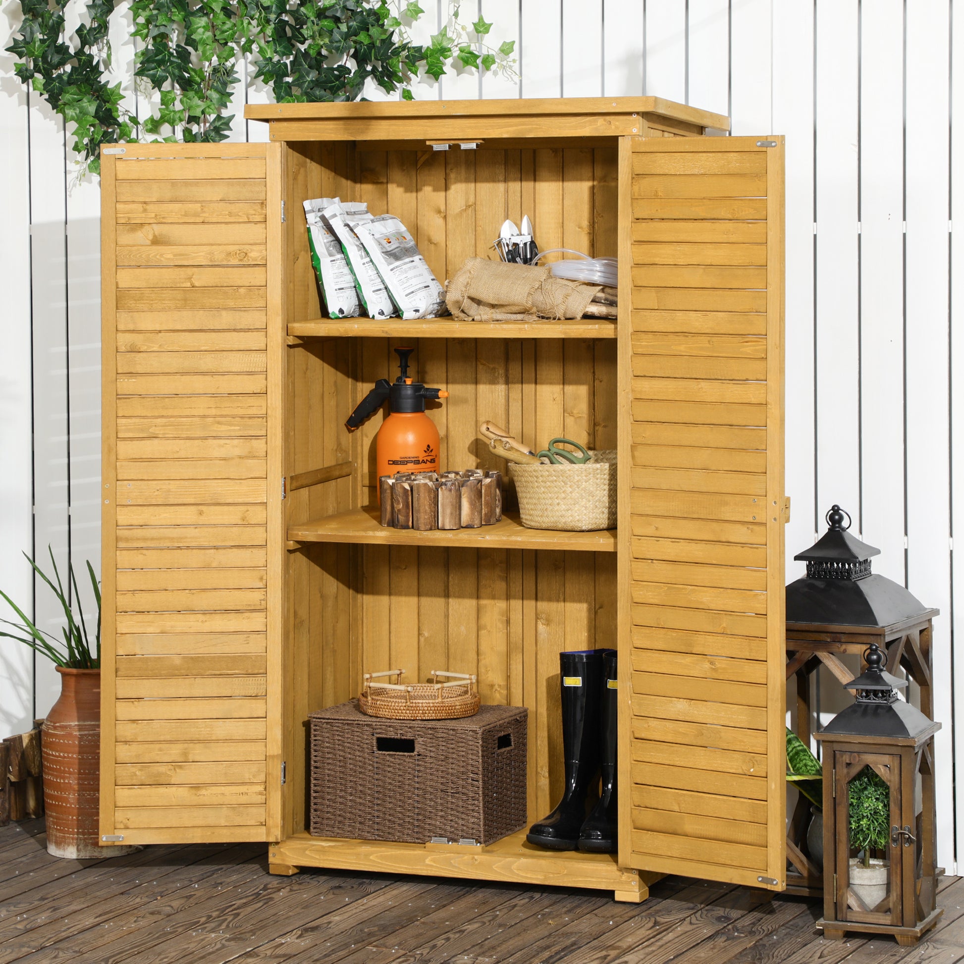 Outsunny Compact Wooden Garden Storage Shed with 3-Tier Shelves and Asphalt Roof - ALL4U RETAILER LTD