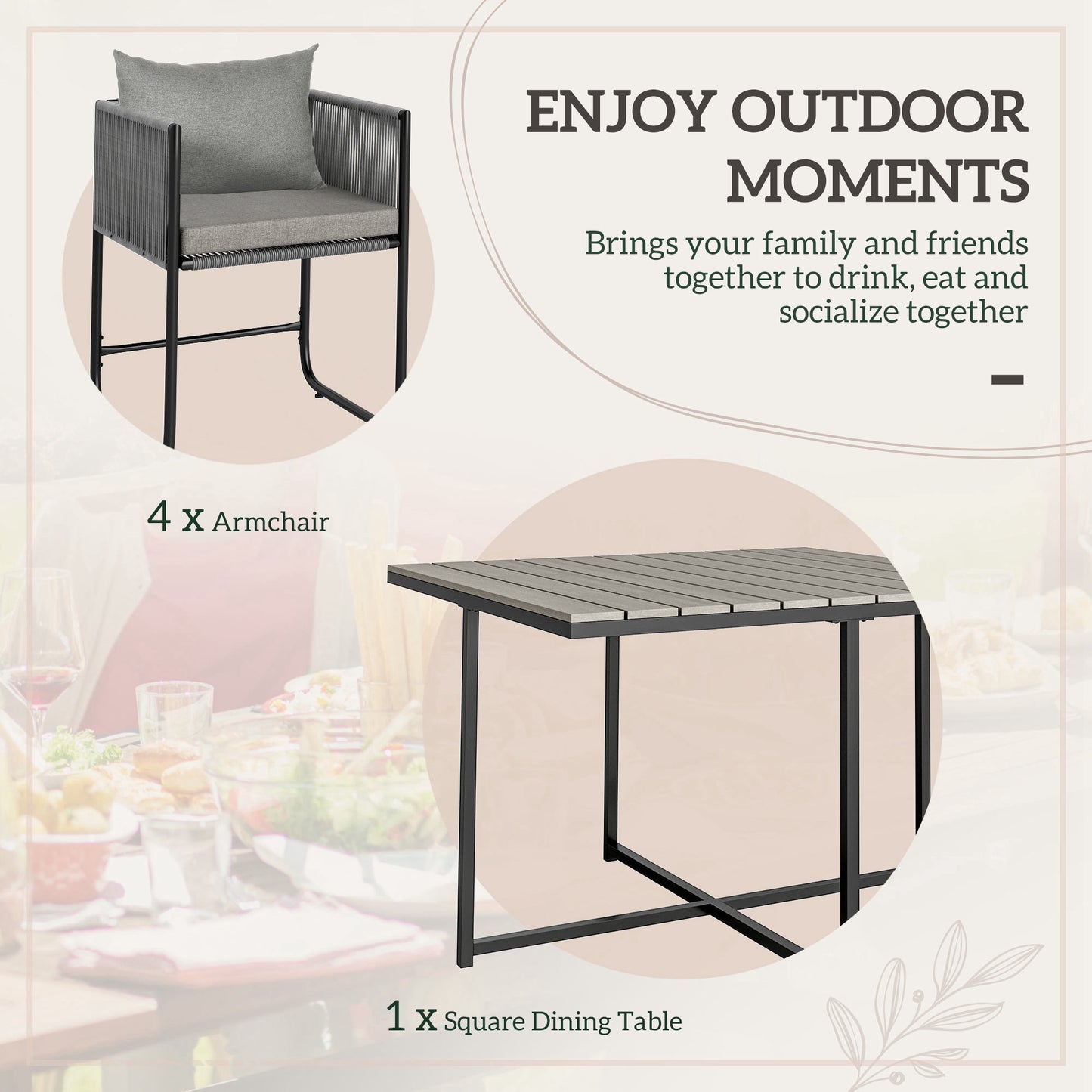Outsunny 4 Seater Rattan Cube Garden Set With Cushions Outdoor Patio Dining Table And 4 Chairs Grey