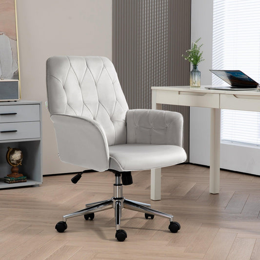 Vinsetto Linen Computer Chair with Armrest, Modern Swivel Chair with Adjustable Height, Light Grey - ALL4U RETAILER LTD