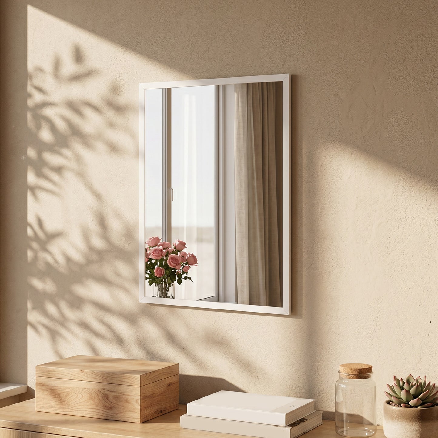 HOMCOM Wall Mounted Bathroom Mirror 70 x 50 cm White Frame For Living Room Bedroom And Hallway