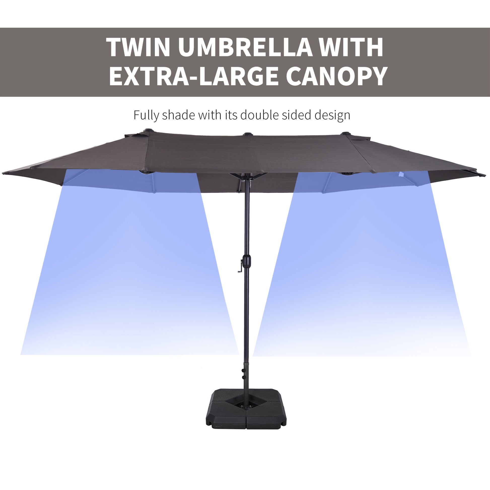 Outsunny 4.6m Double-Sided Patio Umbrella with Crank Lift and Steel Base - Grey Garden Canopy Shade - ALL4U RETAILER LTD