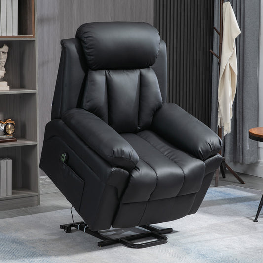 HOMCOM Power Lift Chair Recliner for Elderly Electric Recliner Overstuffed Faux Leather with Remote and Side Pockets