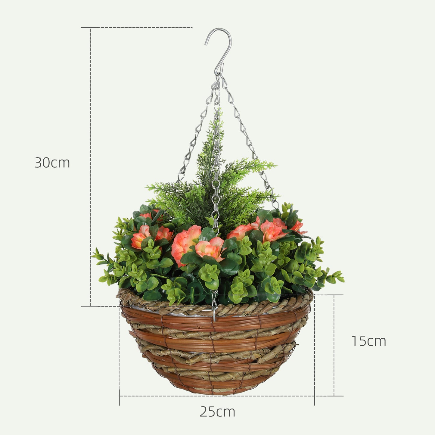 Outsunny Hanging Lisianthus Flower Pots Set Of Two In Orange And Green Made From Plastic Realistic Artificial Flowers